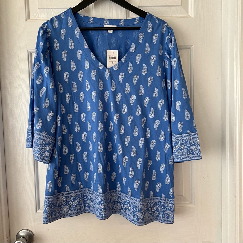 J. Jill Light Blue Paisley V-Neck Blouse - Picture 2 of 11